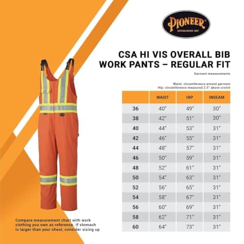 Pioneer Hi Vis Safety Overalls for Men - For Construction, Traffic, Sanitation - Class 2 - 7 Pockets - High Visibility Orange — view 5
