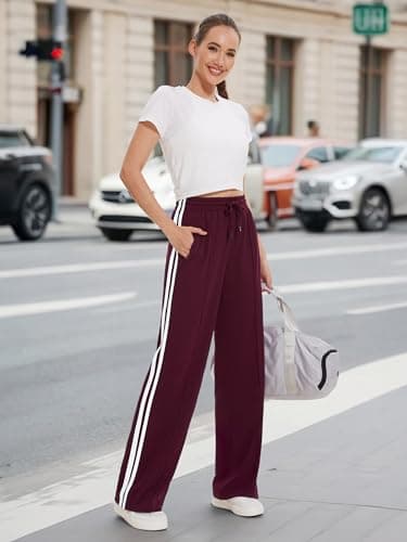 Tapata Women's 28" Inseam Petite Track Pants Loose Straight Leg Jogging Sweatpants Warm-Up Sports Athletic Running, Burgundy, S — view 2