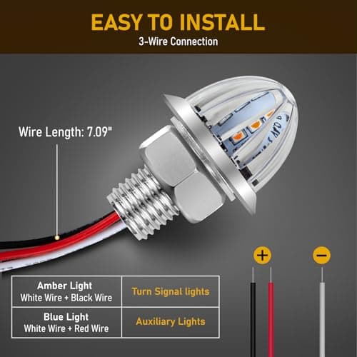 10PCS Mini Watermelon Lights, 3/4 Inch Dual Revolution Amber Turn Signal Marker to Blue Auxiliary LED Watermelon Light, IP65 Waterproof Side Clearance Tail Griller Lights, for 12V Trailers Trucks RV — view 6