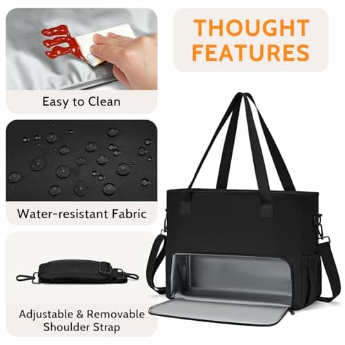 Lunch Bag for Women, Tote Bag with Insulated Lunch Compartment, Non-Leather Water-Resistant Polyester Laptop Bag, Large Capacity & Cup Holder, Casual Work Tote for Teacher, Nurse, Travel, Daily, Black — view 5