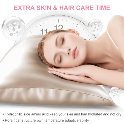 Mulberry Silk Pillow Cases Standard Size with Hidden Zipper, Ultra Smooth and Soft Breathable Cooling Silk Satin Pillowcase for Hair and Skin, Gifts for Women Men (Champagne, 20x26 Inches, 1 Pack) — view 2