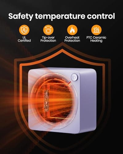 Gaiatop Mini Space Heater, Lightweight PTC Ceramic Fast Heating 500W Energy Efficient for Indoor Use, Overheating & 45° Tip-Over Protection, Portable Desk Electric Heaters for Office Home Purple — view 5