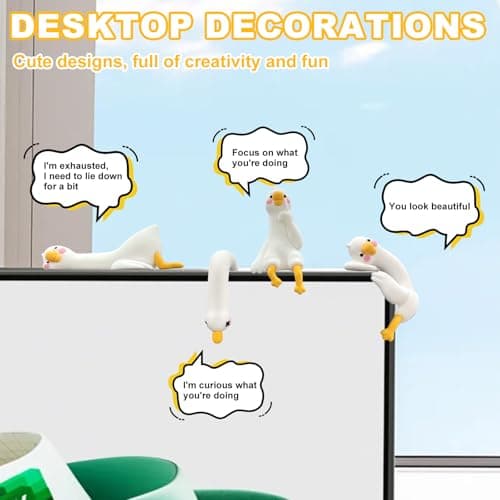 Fukaisu 4pcs Resin Desk Goose Figurines for Computer Monitor Decor, Cute Mini Goose Statue for Desk Car Dashboard TV Pc Photo Frame Office Decoration Accessories — view 2