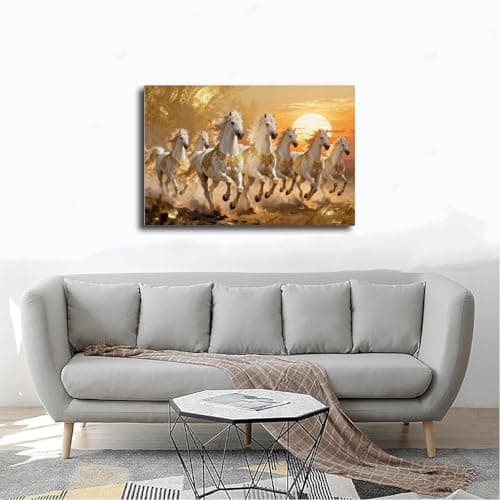Seven Running Horses Painting Vastu Wall Art Poster 7 Lucky Horse Pictures 30 Canvas Poster Bedroom Decor Landscape Office Room Decor Gift Frame-style24x36inch(60x90cm) — view 3