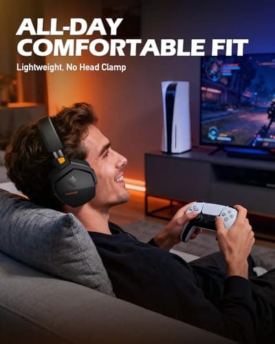 NUBWO Wireless Gaming Headset with Mic for Ps5 Ps4 PC, Zero Interference, 100-Hour Battery All-Day Play, 23ms Sync​ for Fortnite & Call of Duty/FPS Gamers, Triple Mode All Devices Compatible - Orange — view 7