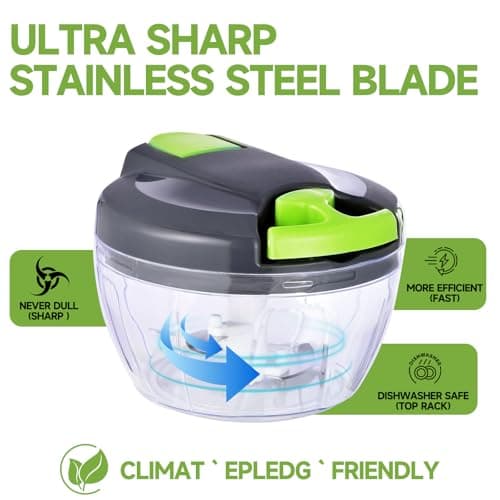 Ziweaye Manual Food Processor Vegetable Chopper, Portable Hand Pull String Garlic Mincer Onion Cutter for Veggies, Ginger, Fruits, Nuts, Herbs, etc., 500ml,（Gray-green） — view 5
