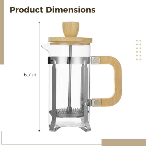 Toyosport French Press Coffee Maker, 12 oz Thick Borosilicate Glass Tea Brewing Pot with Stainless Steel Filter and Wood Handle, Coffee Press for Home Office Travel — view 3