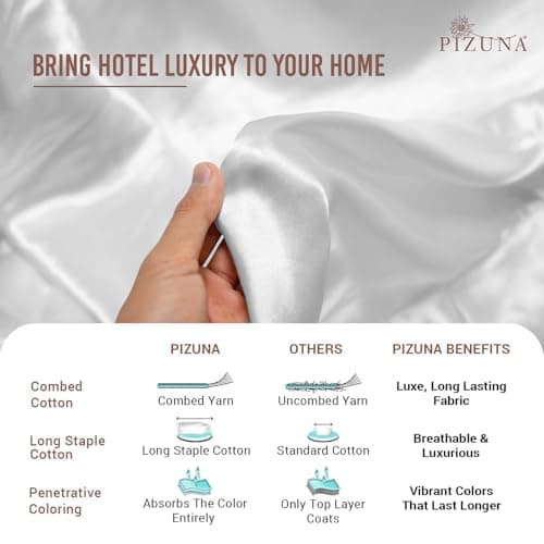 Pizuna Pure 100% Cotton King Duvet Cover with Shams, Luxurious 400 Thread Count Long Staple Cotton Sateen Weave with Hidden Button Closure (Combed White Cotton Duvet Covers King) — view 5