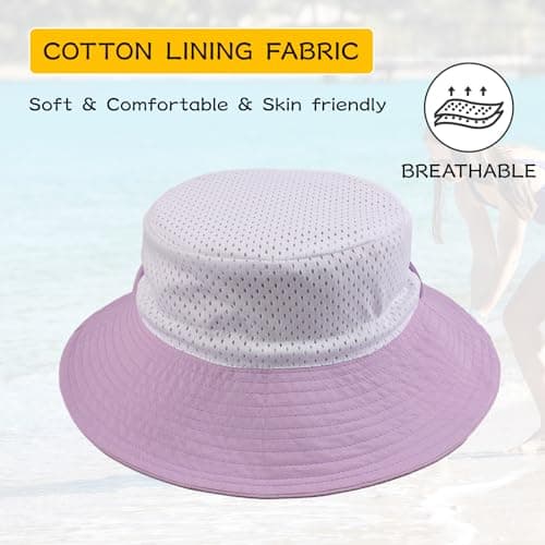 PEECABE Baby Sun Hat Summer Sun Protection Toddler Bucket Hat Wide Brim Adjustable Chin-Strap Beach Cap (CA/US, Age, 3 Years, 8 Years, Purple+Pink) — view 3