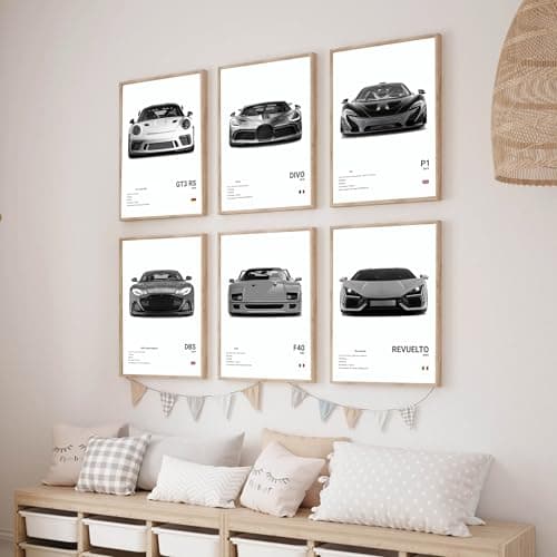 6Pcs Black & White Sports Car Posters Supercar Canvas Prints 8x12 Unframed — view 3
