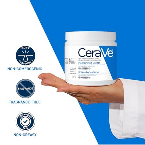 CeraVe Moisturizing Cream, Daily Face, Hands, & Body Cream Moisturizer for Dry Skin With Hyaluronic Acid and Ceramides for Women and Men. Sensitive skin, Oil-free, Non-comedogenic, Fragrance-Free, 539 Grams — view 6