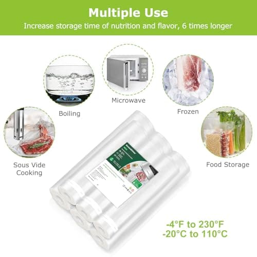 Bonsenkitchen Vacuum Sealer Rolls bags, 3 Rolls 11"x 20'+ 3 Rolls 8"x 20' — view 2