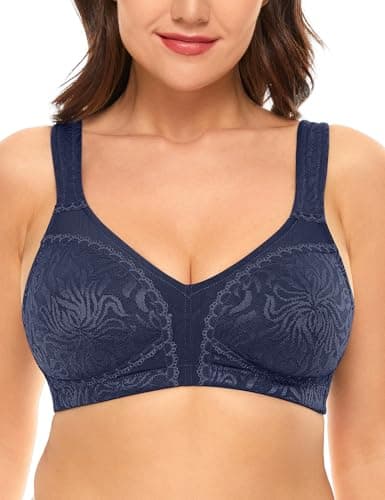 WingsLove Minimizer Non Padded Wire-Free Full Coverage Bras for Women Comfort Wide Straps Plus Size Everyday Bra,Blue Purple,42DD