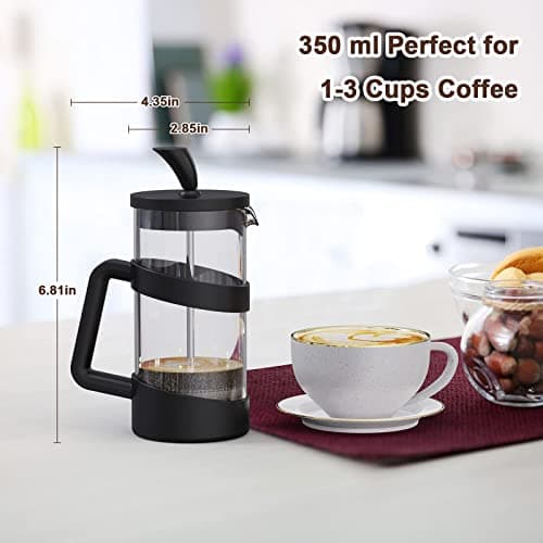 RAINBEAN Mini French Press Coffee Maker, 12 oz, Camping Coffee Press Pot, Small French Press, Tea and Frothed Milk Press (Black, 12 oz) — view 3