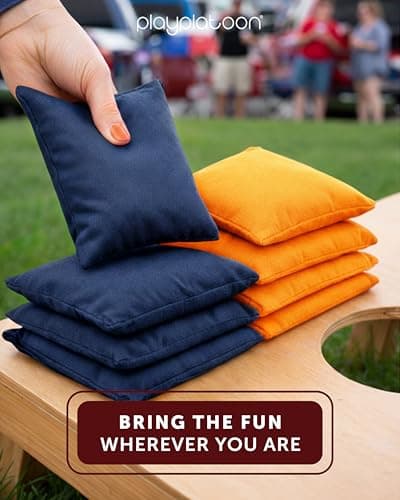 Play Platoon Weather Resistant Cornhole Bags - Set of 8 Regulation Size - Orange & Navy Blue - Durable Duck Cloth for Tossing Game, Includes Tote Bag — view 2