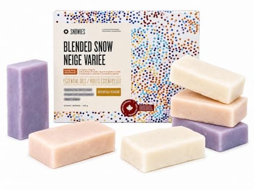 Snowies Bar Soap | Pack of 6 | Made in Canada | Mix Pack | 97% Natural, Essential Oils, Moisturizing, Glycerin, Vegan | For Men & Women | Blended Snow - 3 Scents (450 g, 75g x 6 bars)