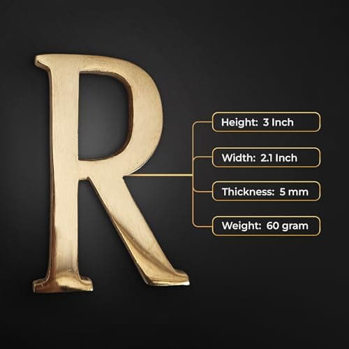 Robin Collection Brass Alphabet Letter, Gold Finish, 4 Inch Height, Wall Mount, 8mm Thickness (R, 3 Inch) — view 3