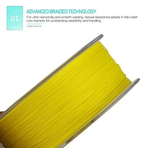 Goture Abrasion Resistant Braided Fishing Line, Zero Stretch Low Memory 4 Strand Braid Line for Saltwater Freshwater,50LB, 547Yds, 0.4MM, Yellow
