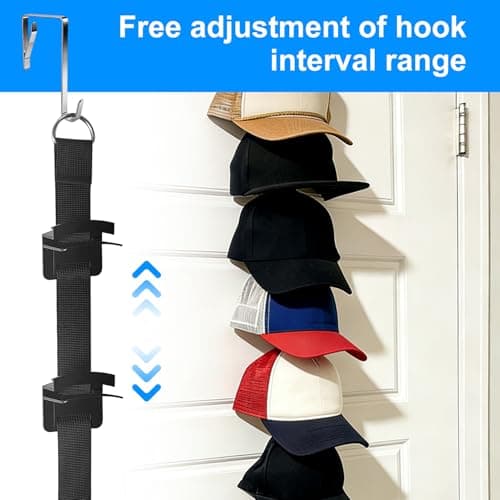 Door Hat Rack Organizer - 2 Pack Holds 20 Baseball Caps with 10 Hooks Each, Over-The-Door Hat Storage for Closet & Bedroom, Space-Saving Hat Rack for Hats Collection — view 4