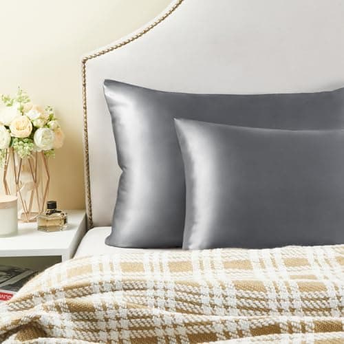 BEDELITE Satin Pillowcase for Hair and Skin, Super Soft and Cooling Similar to Silk Pillow Cases 2 Pack with Envelope Closure, Gift for Women Men(20"x30" Queen Size, Dark Grey) — view 6