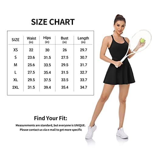 Womens Workout Tennis Dress with Built in Shorts and Bra Athletic Golf Activewear for Exercise, Black, Large — view 5