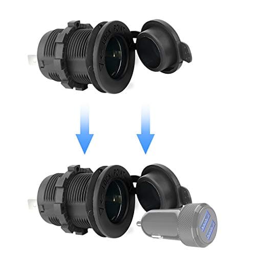 12V Car Cigarette Lighter Socket Waterproof and Dustproof plug socket for Car Truck Motobike Boats Marine ATV, with Fuse & 60cm Cable (Black-1PCS) — view 5