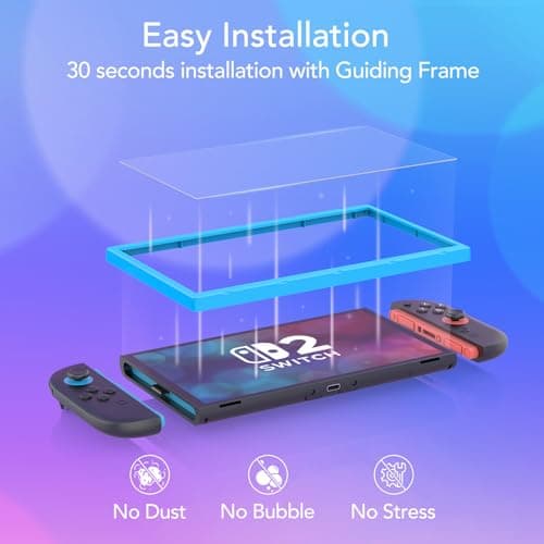 2-Pack Screen Protector Compatible with Nintendo Switch 2 [7.9 inch 2025], Tempered Glass, with Installation Frame, Bubble Free, HD-Clear, Anti-Scratch, Touch Sensitive, Full Coverage — view 2