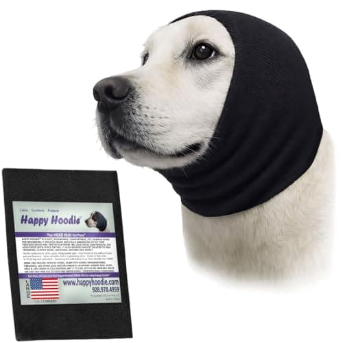 Happy Hoodie The Original Dog & Cat Calming Band - American Brand - Anxiety Relief/Noise Protection - Grooming - Thunder - Fireworks (Large, Black) - Since 2008