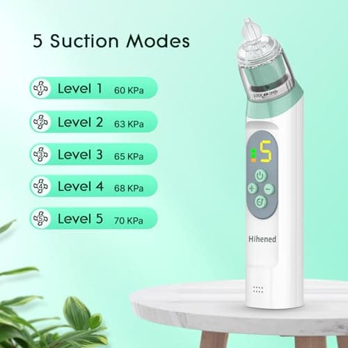 Electric Nasal Aspirator for Baby, Nose Aspirator for Toddlers, Waterproof Baby Nose Sucker, Nose Cleaner with 3 Silicone Tips, Adjustable Suction Level, Music and Light Soothing Function,Green — view 3