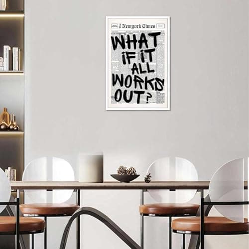 Drimiler Retro Black And White Newspaper Poster What If It All Works Out Canvas Wall Art Positive Affirming Quote Minimalist Prints Painting For Home Bedroom Dorm Wall Decor 8x12in Unframed — view 4