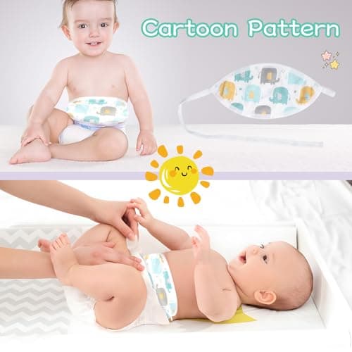 4Pcs Newborn Belly Button Wrap, Adjustable Baby Umbilical Cord Belly Band, Soft Cotton Navel Belt for Umbilical Cord Care, Cartoon Tummy Wrap for 0-12 Months Newborn Infant — view 4