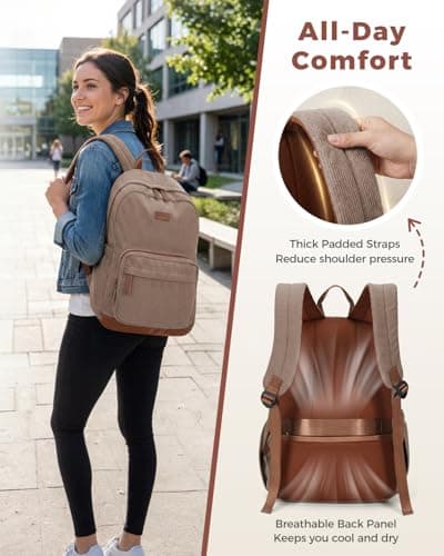 ECOHUB Women's Corduroy Backpack, Khaki Vintage Everyday College Bag — view 3