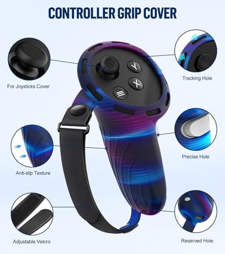 YRXVW Silicone Cover Set Compatible with Oculus/Meta Quest 3, Touch Controller Grips Cover, VR Shell Cover, Facial Interface Cover, Protective Lens Cover, Tempered Glass Lens Caps (Aurora Blue) — view 2