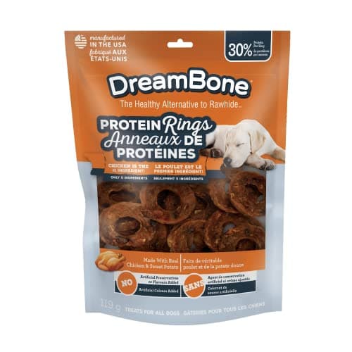 DreamBone Protein Rings with Real Chicken & Sweet Potato, 119 g, Rawhide-Free Protein Ring Chews, Artificial Free, for All Dogs