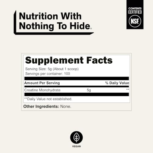 NAKED Pure Micronized Creatine Monohydrate Powder - NSF Certified, Unflavored, 500g, 1.1lb Bulk - Vegan, Non-GMO, Gluten-Free, Soy-Free, No Fillers, Supports Muscle Growth & Strength - 100 Servings — view 4