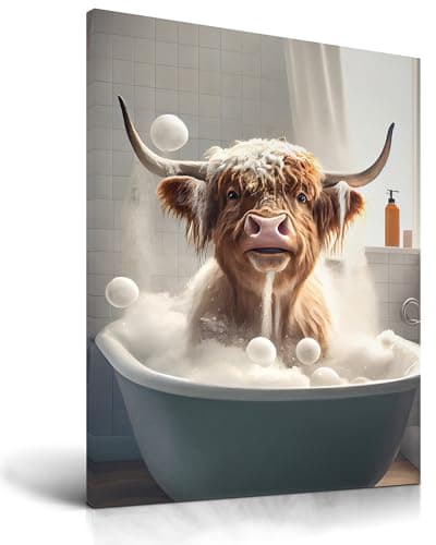 UPWOIGH 12x16 Framed Highland Cow Bathroom Wall Art