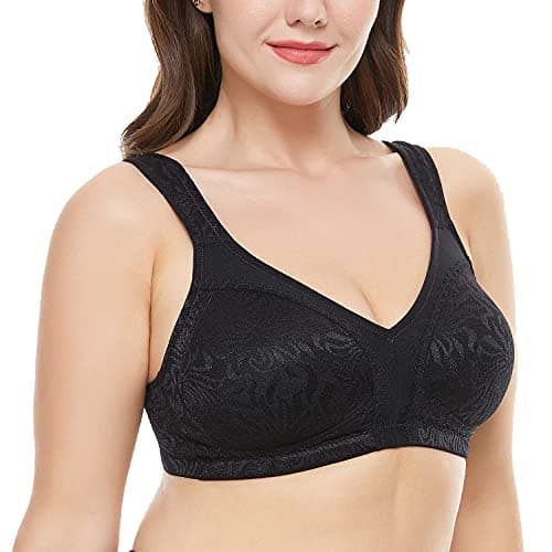 WingsLove Women's Full Coverage Non Padded Comfort Bra Minimizer Wire-Free Bra, Black, 42DD — view 3