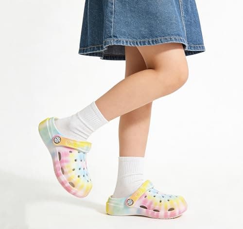 KVbabby Boys Girls Garden Clogs Slip on Sandals Water Shoes Children Shower Beach Pool Slippers(Rainbow,2.5-3 Big Kid)