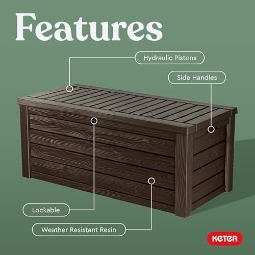Keter 150 Gallon Resin Large Deck Box Organization and Storage Box for Patio, Outdoor Cushions, Garden Tools, Brown — view 3