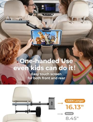 LISEN for iPad Holder Car Tablet Mount, Road Trip Essentials Toddler Kids Travel Gifts, Car Accessories for Women Interior Organizer Mens Truck 3in1 Tablet Holder for Car Camping Back Seat Headrest — view 3