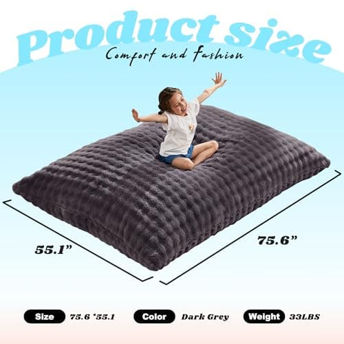 Hobestluk 3 in 1 Bean Bag Chair Giant Bean Bag Chairs for Adults with Bubble Cover Convertible Bean Bag Floor Cushion with Machine Washable Cover for Living Room (Bubble Dark Grey)