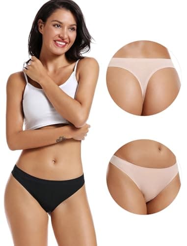 VOENXE Seamless Women Underwear Thongs,No Show Ladies Panties,Breathable Active Sports Thong,Invisible Workout Undies 5 Pack — view 3