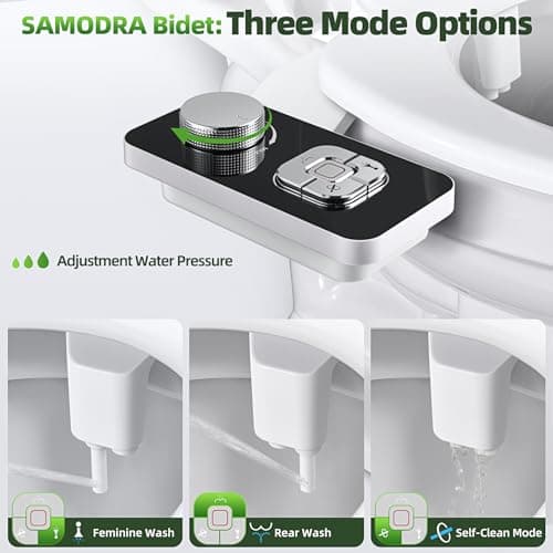 SAMODRA Bidet Attachment - Non-Electric Cold Water Bidet Toilet Seat Attachment with Pressure Controls,Retractable Self-Cleaning Dual Nozzles for Frontal & Rear Wash - Black