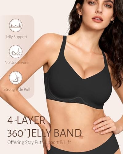 Gailife Womens Jelly Bra for Women Wireless Bras Seamless No Underwire Supportive Full Coverage T-Shirt Bra -New-Black-L — view 3