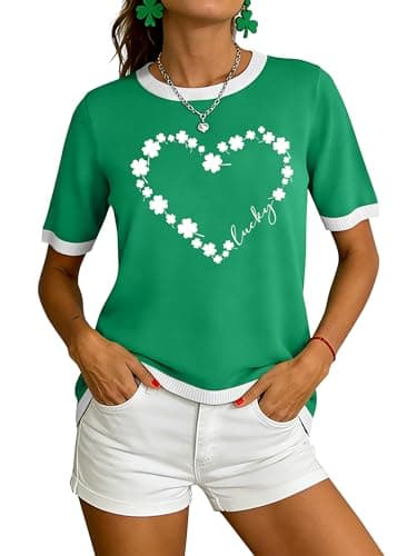QAUN St Patricks Day Shirt Women Lucky Shamrock Shirts Irish T Shirt St Pattys Shirt Ladies Casual Tops