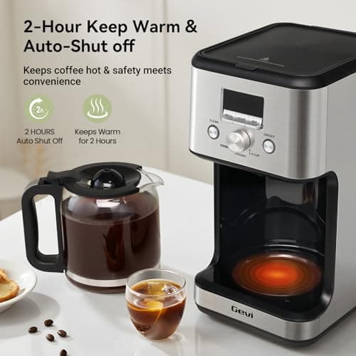 Gevi 14-Cup Drip Coffee Maker, Strong Brew, Glass Carafe, 2H Warm Silver — view 2