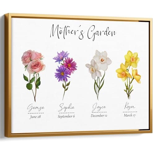 Mothers Day Gifts - Unique Gifts for Mom from Daughter Son with Birth Month Flowers and Names - Anniversary Christmas Birthday Gifts for Mom Grandma - Gift Wrapping Available
