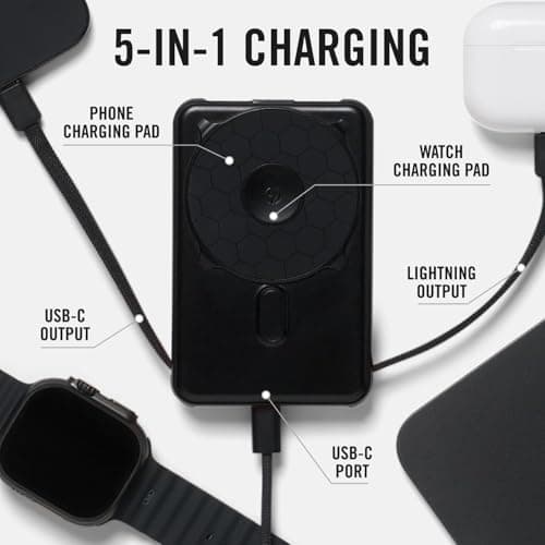 Ridge Magnetic Power Bank Battery Pack 10,000mAh - Fast Charging, Compatible with MagSafe - Portable Charger Powerbank - with Built in Cables, Wireless Charging & Magnetic Attachment (Matte Black) — view 2