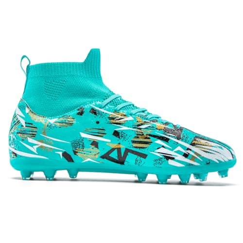 PMKZSES Kids Soccer Cleats High Top Football Cleats Boys Girls for Training Green — view 3