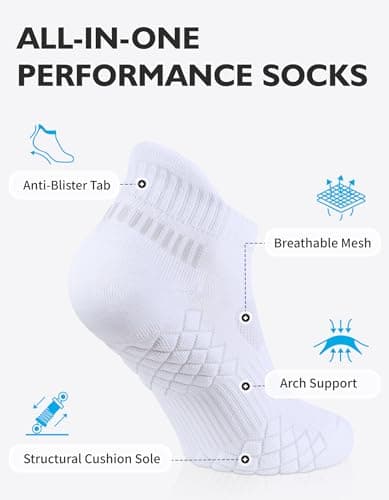 CLOSEMATE Ankle Athletic Running Socks for Men Terry Cushioned Moisture-Wicking Anti-Blister Comfort Socks 6 Pairs(6White,L) — view 2